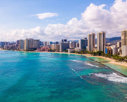 Aerial image of the Honolulu coastline.