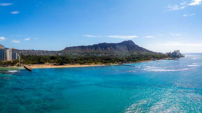 Aerial View of Waikiki Beach and Diamond Head Crater in Honolulu