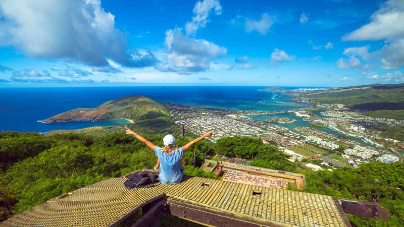 hiker viewing hawaii from where she sits
