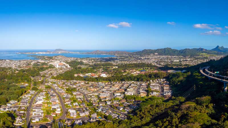 VA IRRRRL Refinance - Aerial View of Oahu with Ko olau Mountains and Coastal Horizon