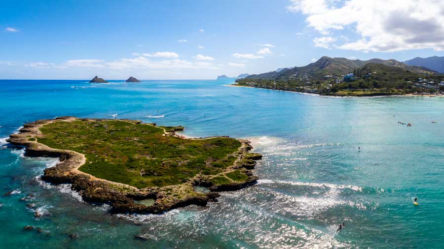 aerial view of Ohau with Mokulua Island