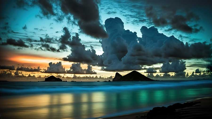 pre-dawn view of Moku Island at Lanikai beach Oahu Hawaii
