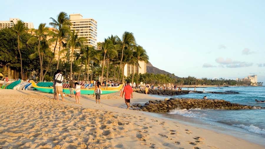 Tourist on the beach in Waikiki Hawaii