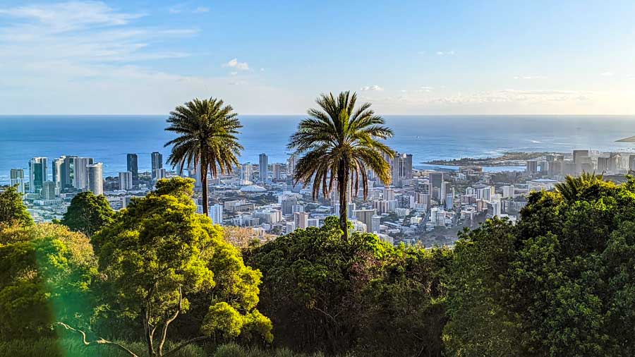 Waikiki and Honolulu from Tantalus overlook on Oahu
