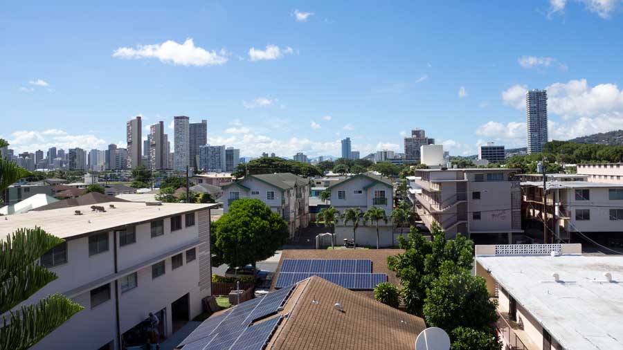 Kapahulu town in Honolulu with homes and condos