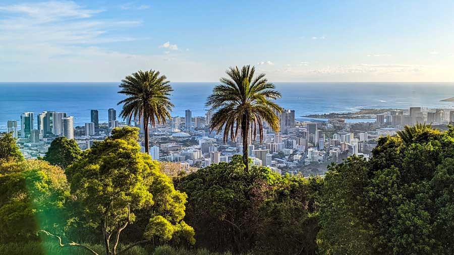 view of Waikiki and Honolulu from Tantalus overlook on Oahu