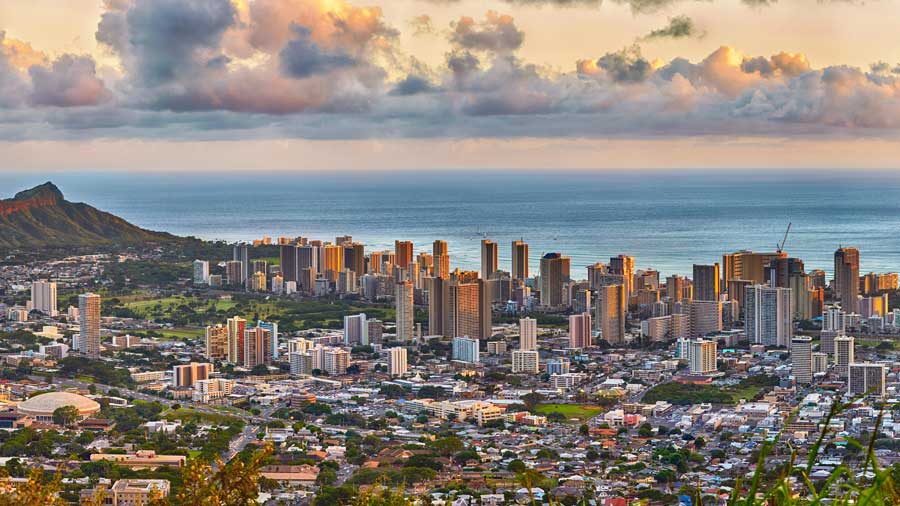 Waikiki and Diamond Head from Tantalus lookout Hawaii