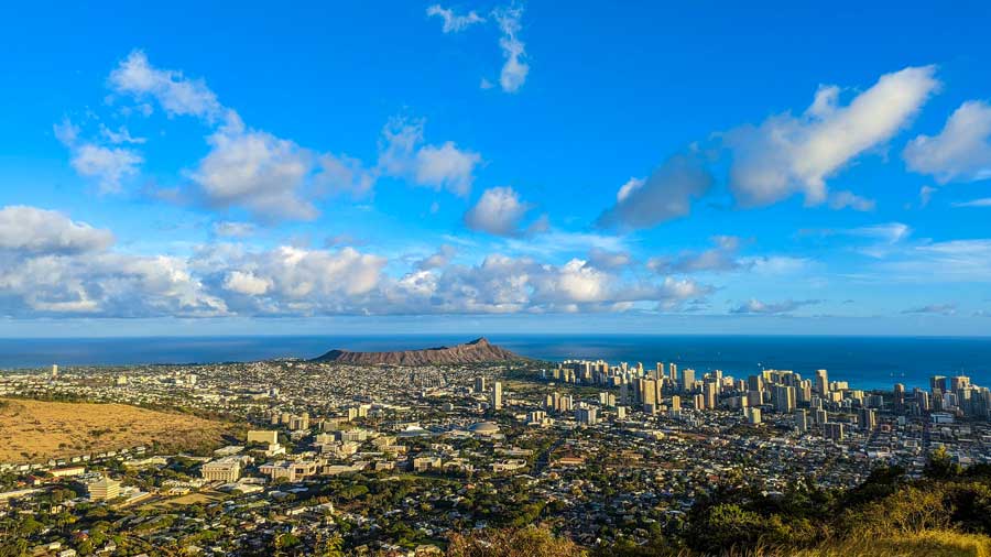 Waikiki and Honolulu from Tantalus overlook Oahu Hawaii