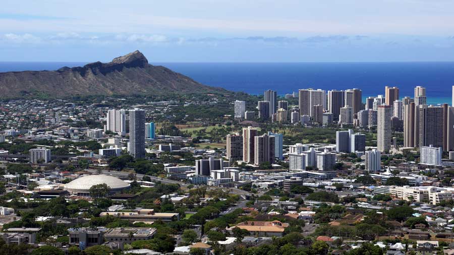 Diamond Head and city of Honolulu on Oahu