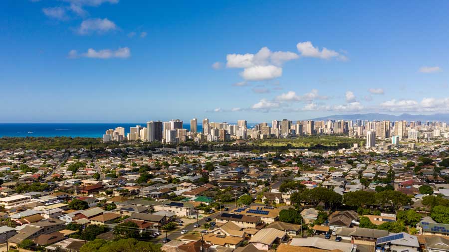 Waikiki looking towards Honolulu on Oahu