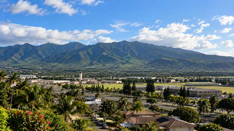 Schofield Barracks and Wheeler Army Airfield area in Central Oahu